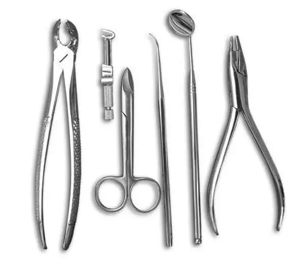 Dental forceps, scissors, mirror and probes