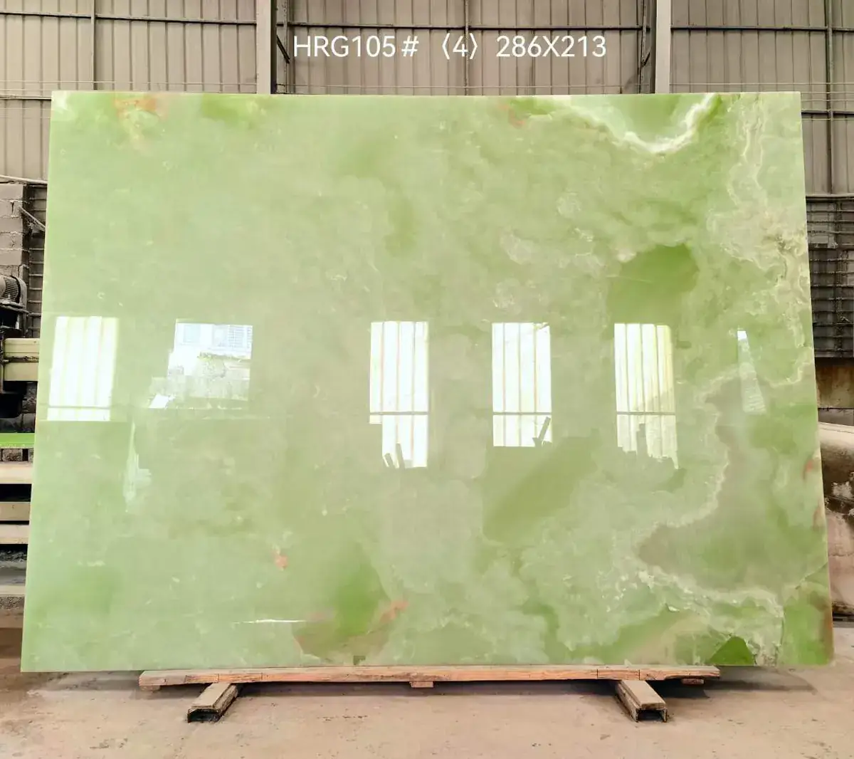 Polished green onyx slab