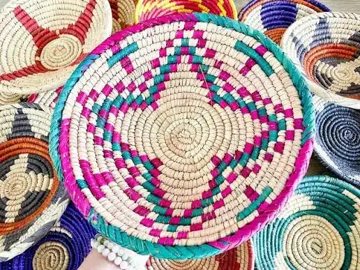 Colorful hand woven baskets